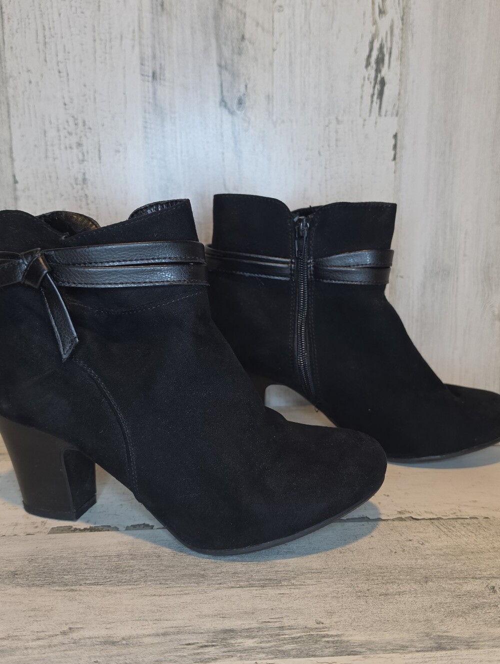 2 Pair Black Ankle Boots Womens 7.5 Western Y2K Boho Witchy Block Heel Booties - Picture 6 of 14